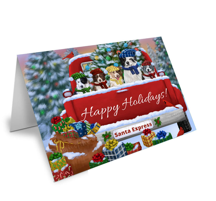 Christmas Red Truck Travlin Home for the Holidays Border Collie Dogs Handmade Artwork Assorted Pets Greeting Cards and Note Cards with Envelopes for All Occasions and Holiday Seasons