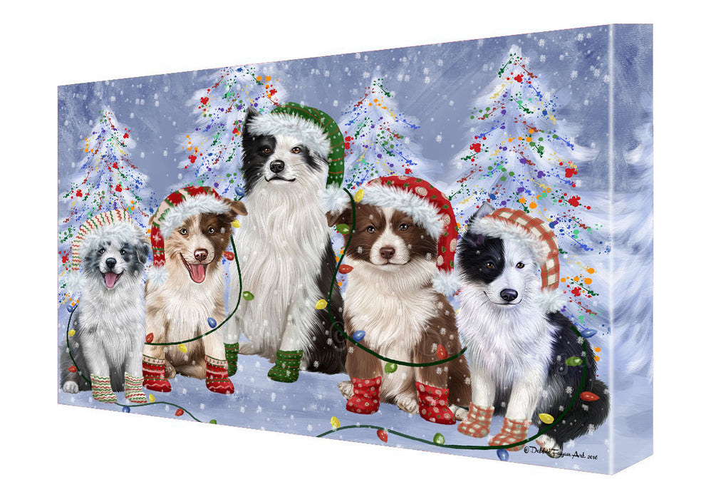 Christmas Lights and Border Collie Dogs Canvas Wall Art - Premium Quality Ready to Hang Room Decor Wall Art Canvas - Unique Animal Printed Digital Painting for Decoration