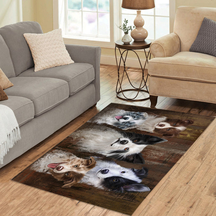 Rustic Border Collie Dogs Area Rug