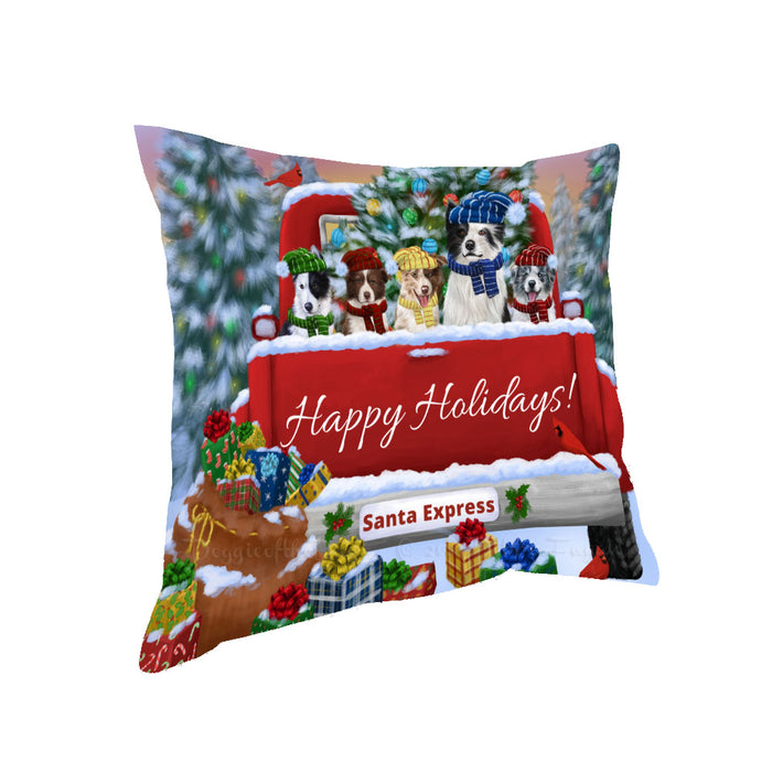 Christmas Red Truck Travlin Home for the Holidays Border Collie Dogs Pillow with Top Quality High-Resolution Images - Ultra Soft Pet Pillows for Sleeping - Reversible & Comfort - Ideal Gift for Dog Lover - Cushion for Sofa Couch Bed - 100% Polyester