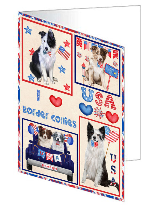4th of July Independence Day I Love USA Border Collie Dogs Handmade Artwork Assorted Pets Greeting Cards and Note Cards with Envelopes for All Occasions and Holiday Seasons