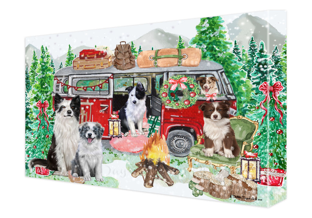 Christmas Time Camping with Border Collie Dogs Canvas Wall Art - Premium Quality Ready to Hang Room Decor Wall Art Canvas - Unique Animal Printed Digital Painting for Decoration
