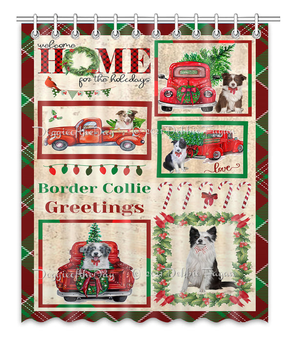Welcome Home for Christmas Holidays Border Collie Dogs Shower Curtain Bathroom Accessories Decor Bath Tub Screens