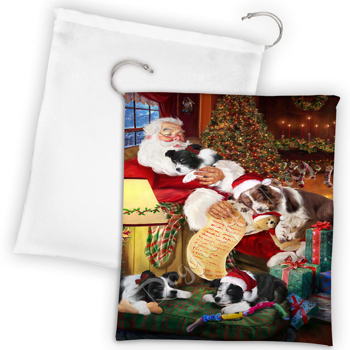 Santa Sleeping with Border Collie Dogs Drawstring Laundry or Gift Bag LGB48785