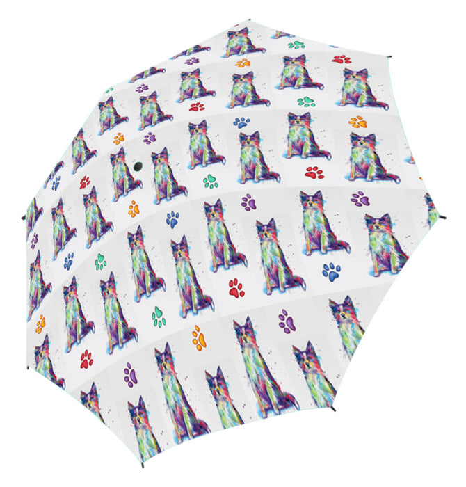 Watercolor Mini Border Collie DogsSemi-Automatic Foldable Umbrella