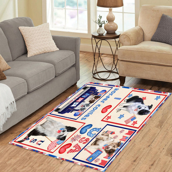 4th of July Independence Day I Love USA Border Collie Dogs Area Rug - Ultra Soft Cute Pet Printed Unique Style Floor Living Room Carpet Decorative Rug for Indoor Gift for Pet Lovers
