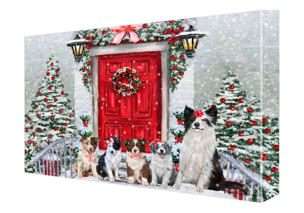 Christmas Holiday Welcome Border Collie Dogs Canvas Wall Art - Premium Quality Ready to Hang Room Decor Wall Art Canvas - Unique Animal Printed Digital Painting for Decoration