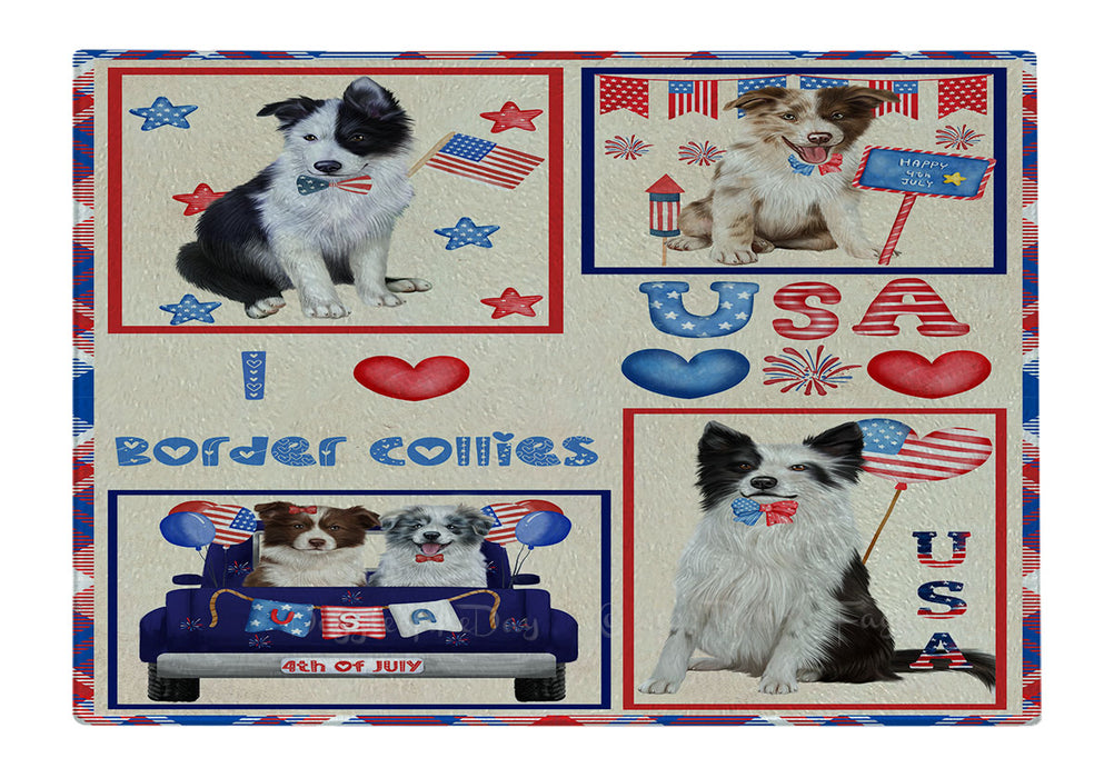 4th of July Independence Day I Love USA Border Collie Dogs Cutting Board - For Kitchen - Scratch & Stain Resistant - Designed To Stay In Place - Easy To Clean By Hand - Perfect for Chopping Meats, Vegetables