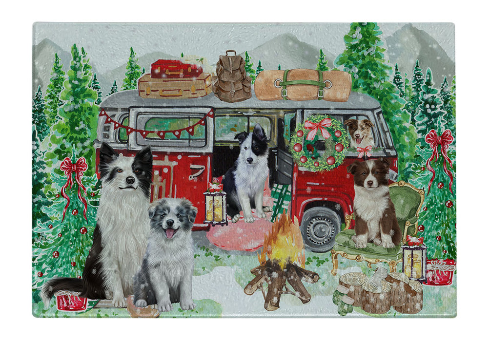 Christmas Time Camping with Border Collie Dogs Cutting Board - For Kitchen - Scratch & Stain Resistant - Designed To Stay In Place - Easy To Clean By Hand - Perfect for Chopping Meats, Vegetables