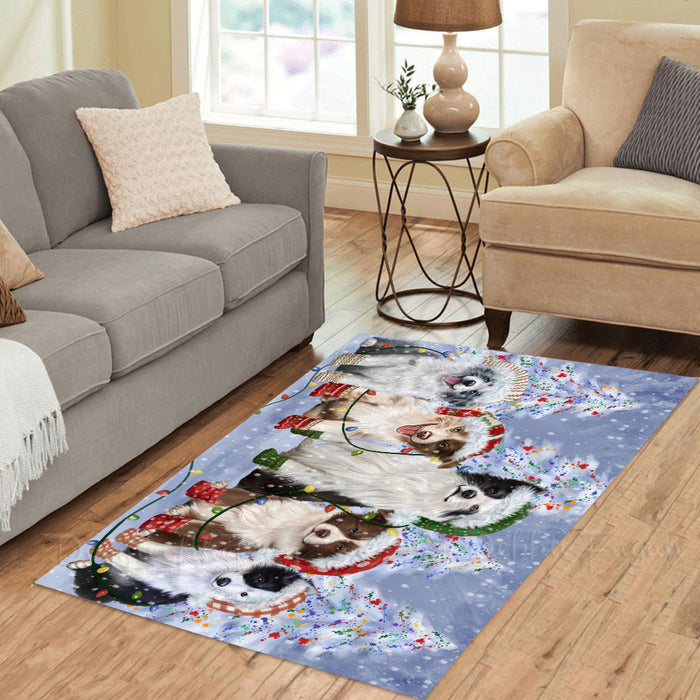Christmas Lights and Border Collie Dogs Area Rug - Ultra Soft Cute Pet Printed Unique Style Floor Living Room Carpet Decorative Rug for Indoor Gift for Pet Lovers