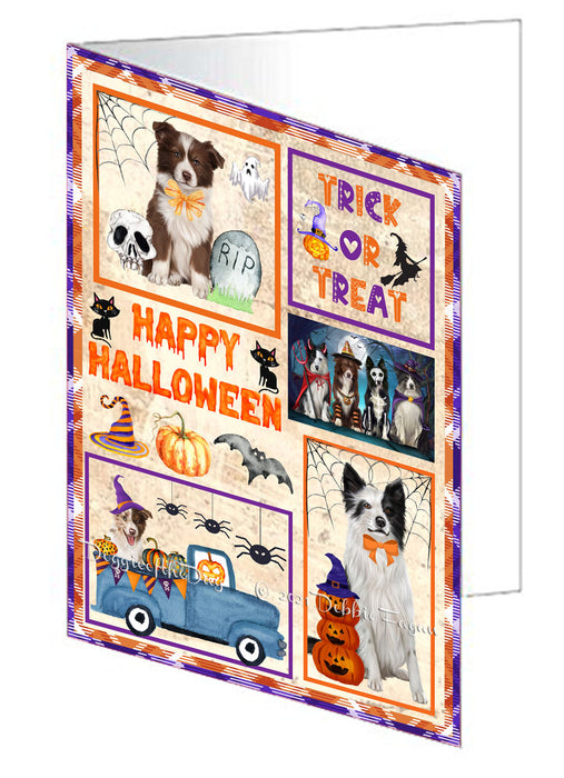 Happy Halloween Trick or Treat Boston Terrier Dogs Handmade Artwork Assorted Pets Greeting Cards and Note Cards with Envelopes for All Occasions and Holiday Seasons GCD76436