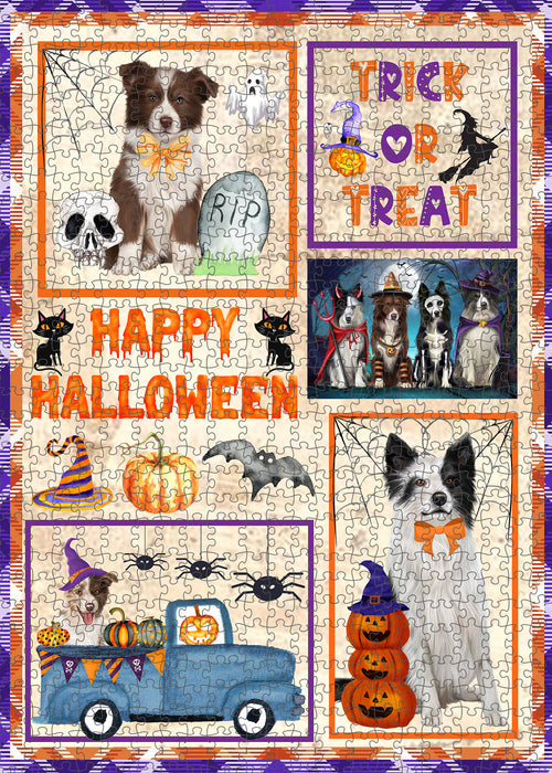 Happy Halloween Trick or Treat Border Collie Dogs Portrait Jigsaw Puzzle for Adults Animal Interlocking Puzzle Game Unique Gift for Dog Lover's with Metal Tin Box