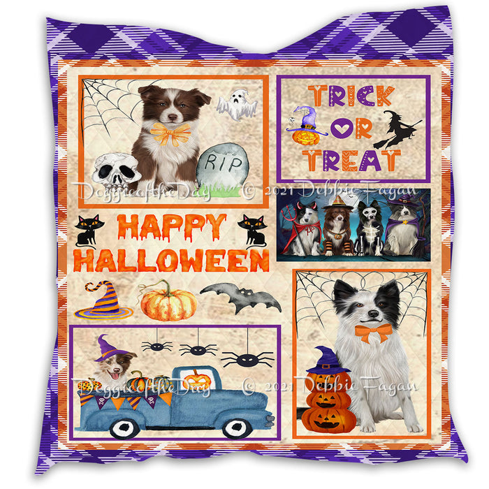 Happy Halloween Trick or Treat Pumpkin Border Collie Dogs Lightweight Soft Bedspread Coverlet Bedding Quilt QUILT60791