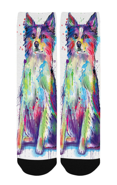 Watercolor Border Collie Dog Women's Casual Socks