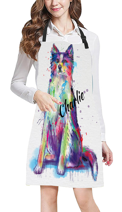 Custom Pet Name Personalized Watercolor Border Collie Dog Apron