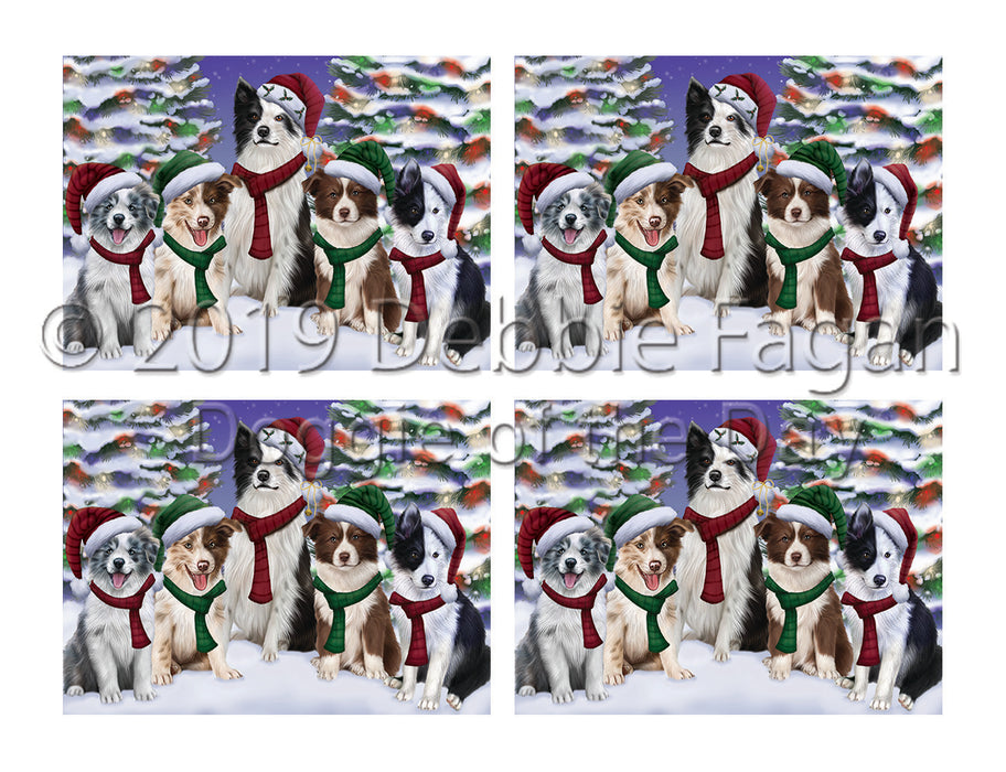 Border Collie Dogs Christmas Family Portrait in Holiday Scenic Background Placemat