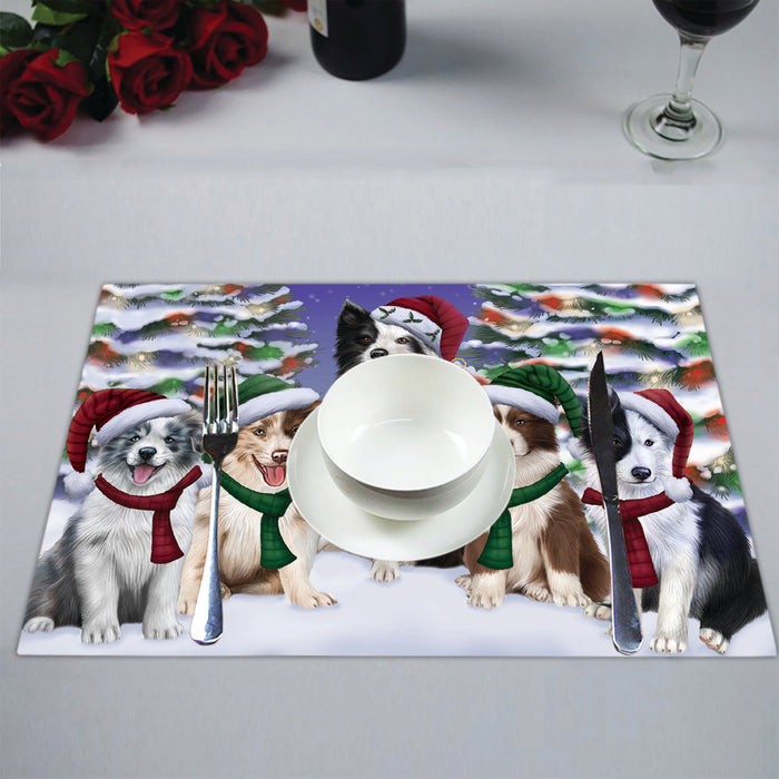Border Collie Dogs Christmas Family Portrait in Holiday Scenic Background Placemat