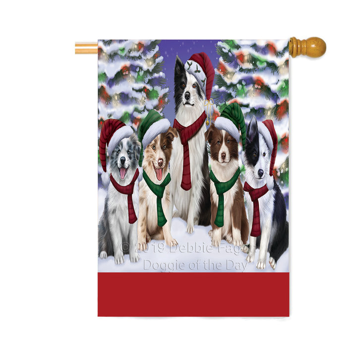 Personalized Christmas Happy Holidays Border Collie Dogs Family Portraits Custom House Flag FLG-DOTD-A59155