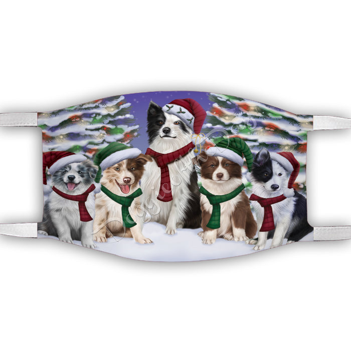 Border Collie Dogs Christmas Family Portrait in Holiday Scenic Background Face Mask FM48324