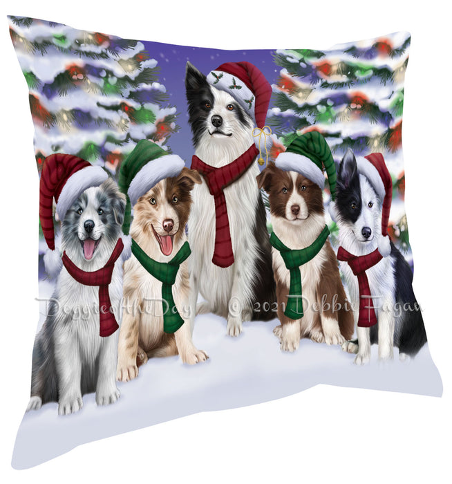 Christmas Family Portrait Border Collie Dog Pillow with Top Quality High-Resolution Images - Ultra Soft Pet Pillows for Sleeping - Reversible & Comfort - Ideal Gift for Dog Lover - Cushion for Sofa Couch Bed - 100% Polyester