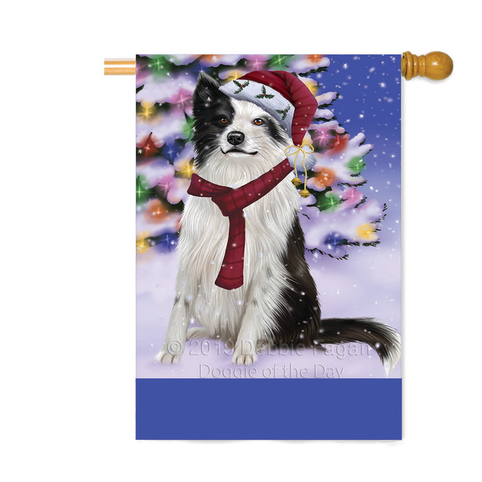 Personalized Winterland Wonderland Border Collie Dog In Christmas Holiday Scenic Background Custom House Flag FLG-DOTD-A61309