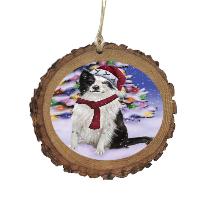 Winterland Wonderland Border Collie Dog In Christmas Holiday Scenic Background Wooden Christmas Ornament WOR49532