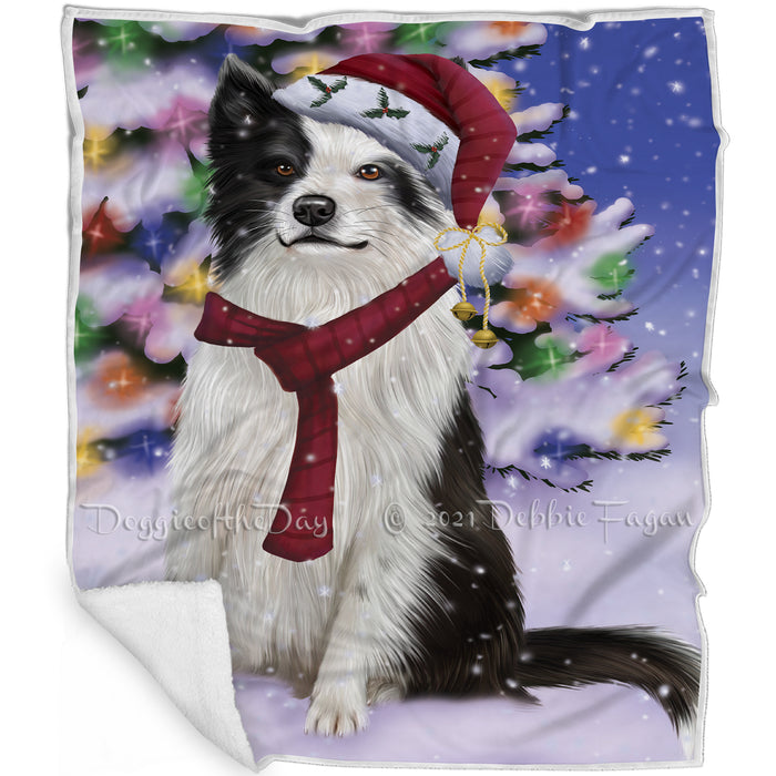 Winterland Wonderland Border Collies Adult Dog In Christmas Holiday Scenic Background Blanket