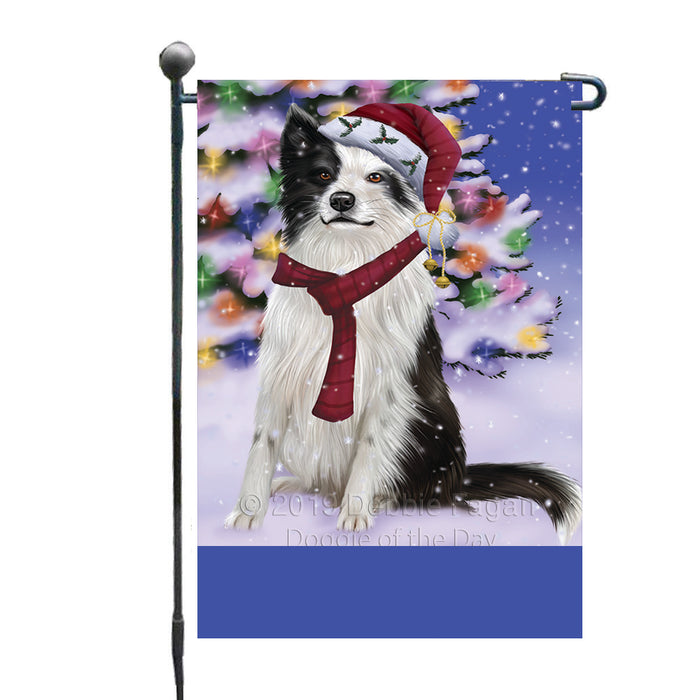 Personalized Winterland Wonderland Border Collie Dog In Christmas Holiday Scenic Background Custom Garden Flags GFLG-DOTD-A61253