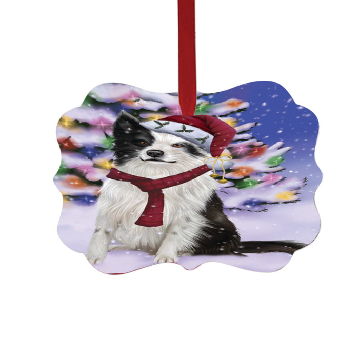 Winterland Wonderland Border Collie Dog In Christmas Holiday Scenic Background Double-Sided Photo Benelux Christmas Ornament LOR49532