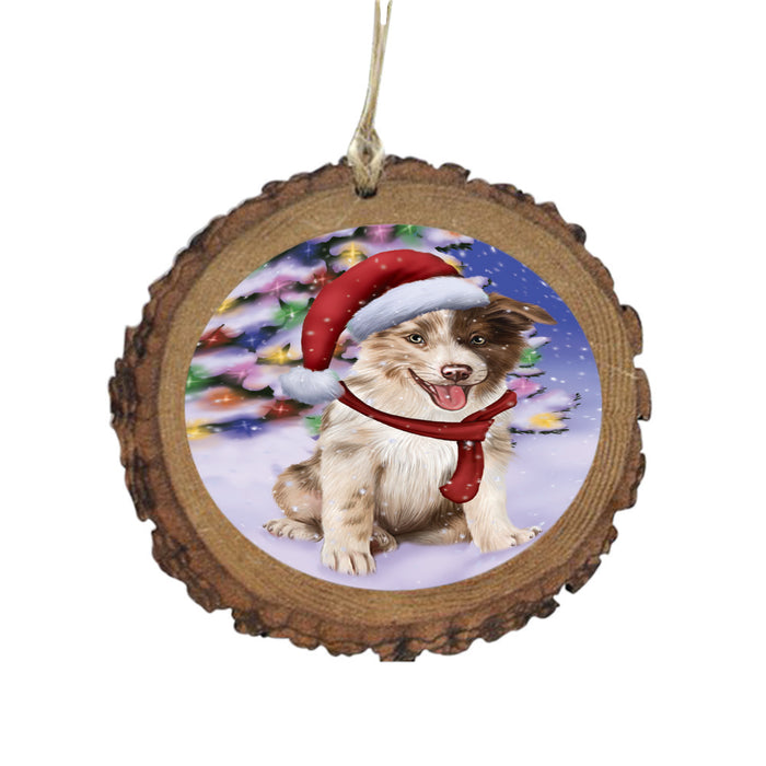 Winterland Wonderland Border Collie Dog In Christmas Holiday Scenic Background Wooden Christmas Ornament WOR49533