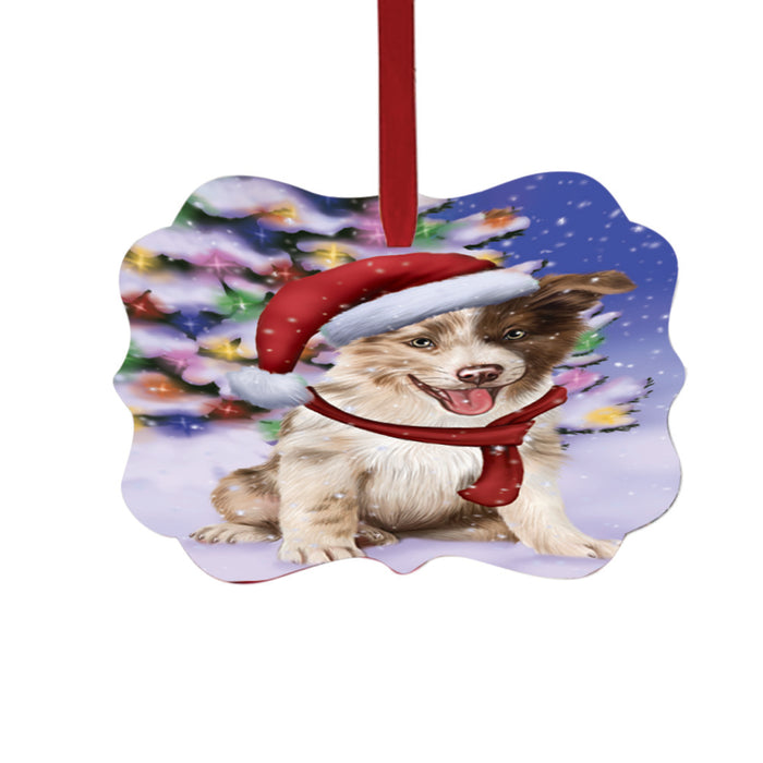 Winterland Wonderland Border Collie Dog In Christmas Holiday Scenic Background Double-Sided Photo Benelux Christmas Ornament LOR49533