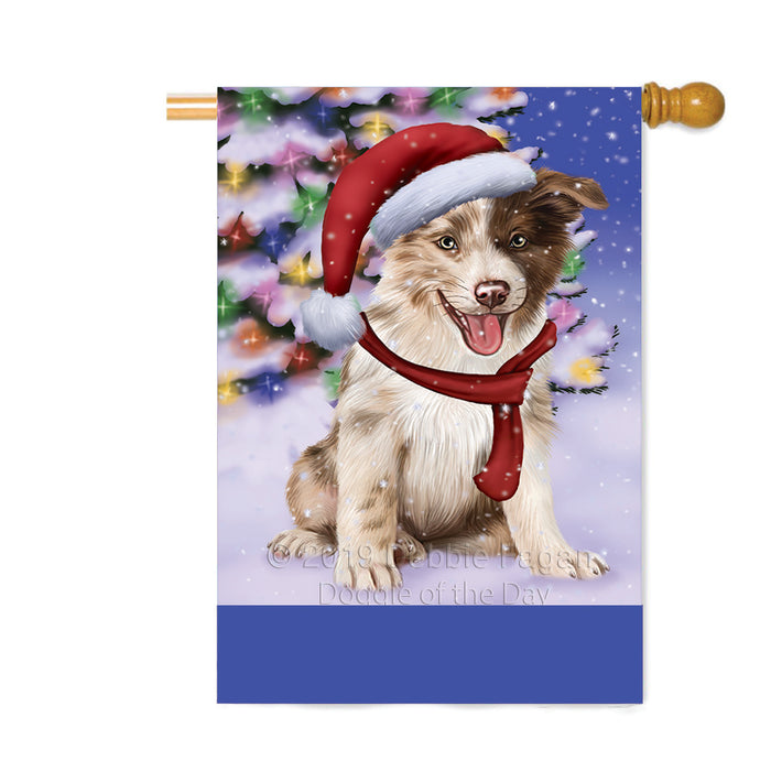 Personalized Winterland Wonderland Border Collie Dog In Christmas Holiday Scenic Background Custom House Flag FLG-DOTD-A61310
