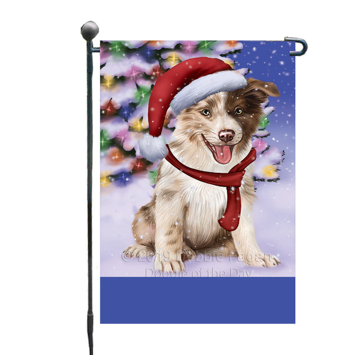 Personalized Winterland Wonderland Border Collie Dog In Christmas Holiday Scenic Background Custom Garden Flags GFLG-DOTD-A61254