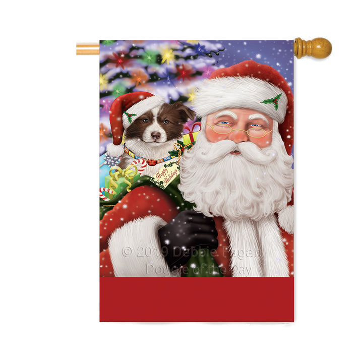 Personalized Santa Carrying Border Collie Dog and Christmas Presents Custom House Flag FLG-DOTD-A63425