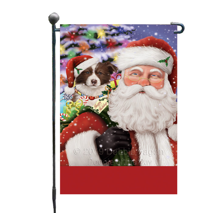 Personalized Santa Carrying Border Collie Dog and Christmas Presents Custom Garden Flag GFLG63734