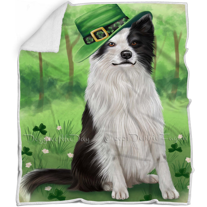 St. Patricks Day Irish Portrait Border Collie Dog Blanket BLNKT142317
