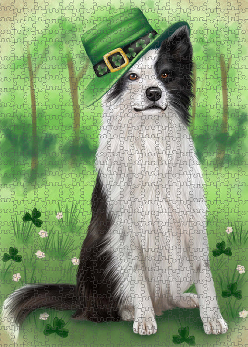 St. Patrick's Day Border Collie Dog Portrait Jigsaw Puzzle for Adults Animal Interlocking Puzzle Game Unique Gift for Dog Lover's with Metal Tin Box PZL1014