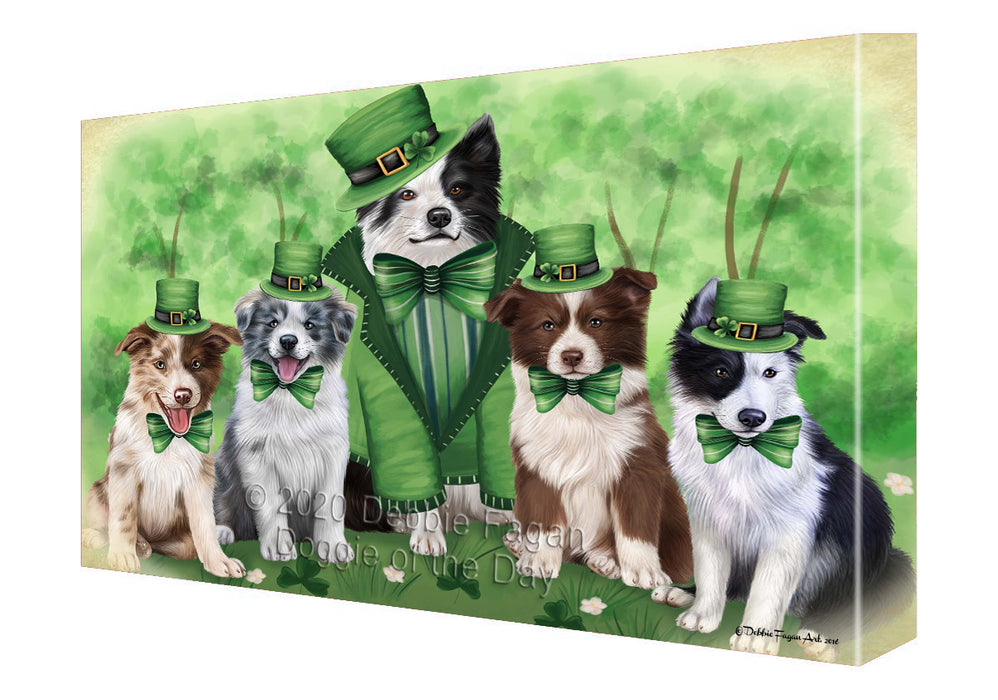 St. Patrick's Day Family Border Collie Dogs Canvas Wall Art - Premium Quality Ready to Hang Room Decor Wall Art Canvas - Unique Animal Printed Digital Painting for Decoration