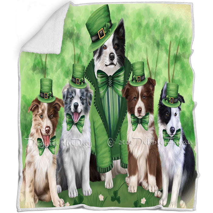 St. Patricks Day Irish Portrait Border Collie Dogs Blanket BLNKT142318