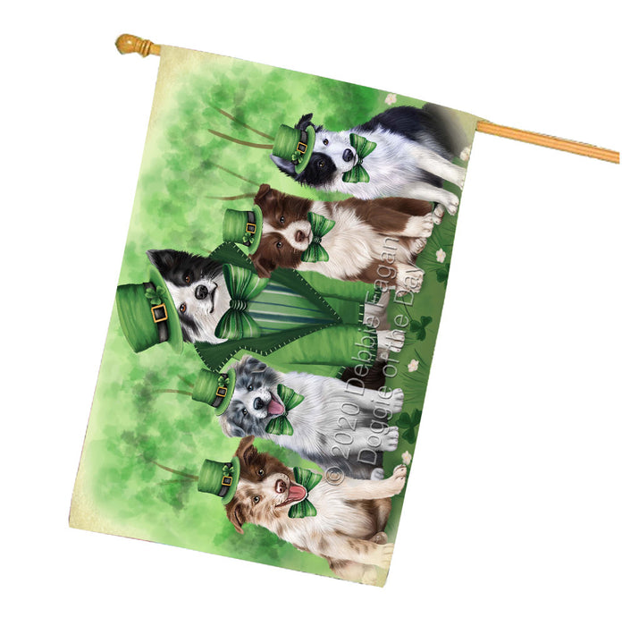 St. Patrick's Day Family Border Collie Dogs House Flag Outdoor Decorative Double Sided Pet Portrait Weather Resistant Premium Quality Animal Printed Home Decorative Flags 100% Polyester