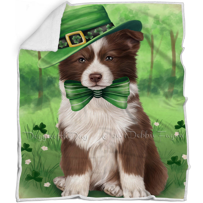 St. Patricks Day Irish Portrait Border Collie Dog Blanket BLNKT142319