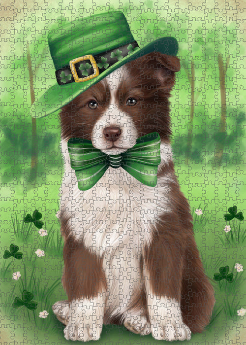 St. Patrick's Day Border Collie Dog Portrait Jigsaw Puzzle for Adults Animal Interlocking Puzzle Game Unique Gift for Dog Lover's with Metal Tin Box PZL1015