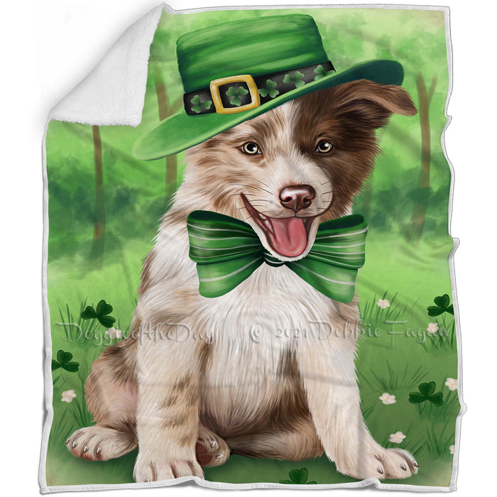 St. Patricks Day Irish Portrait Border Collie Dog Blanket BLNKT142320
