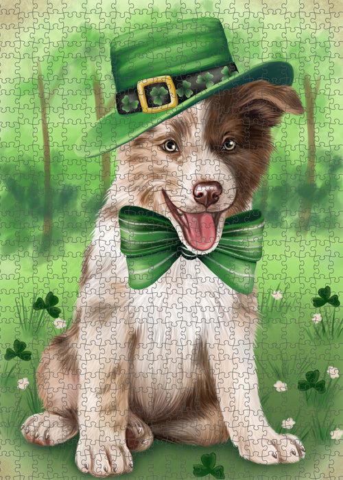 St. Patrick's Day Border Collie Dog Portrait Jigsaw Puzzle for Adults Animal Interlocking Puzzle Game Unique Gift for Dog Lover's with Metal Tin Box PZL1016