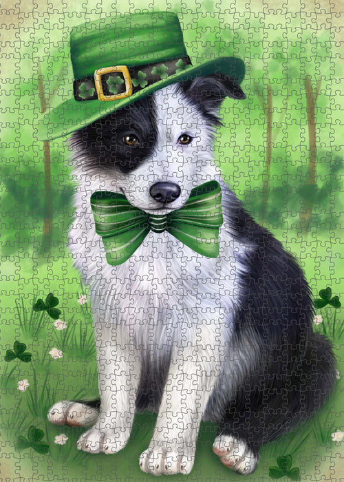 St. Patrick's Day Border Collie Dog Portrait Jigsaw Puzzle for Adults Animal Interlocking Puzzle Game Unique Gift for Dog Lover's with Metal Tin Box PZL1017