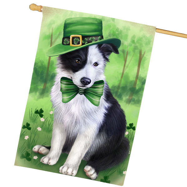 St. Patrick's Day Border Collie Dog House Flag Outdoor Decorative Double Sided Pet Portrait Weather Resistant Premium Quality Animal Printed Home Decorative Flags 100% Polyester FLG69710