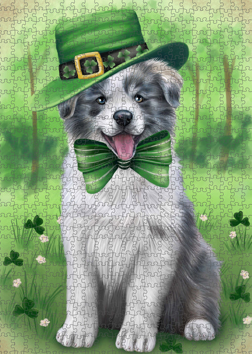 St. Patrick's Day Border Collie Dog Portrait Jigsaw Puzzle for Adults Animal Interlocking Puzzle Game Unique Gift for Dog Lover's with Metal Tin Box PZL1018