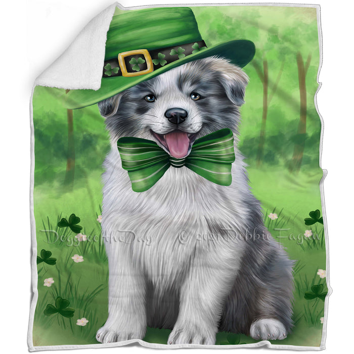 St. Patricks Day Irish Portrait Border Collie Dog Blanket BLNKT142322