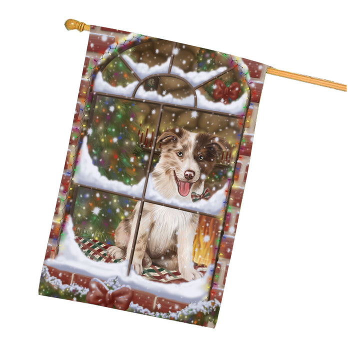 Please come Home for Christmas Border Collie Dog House Flag Outdoor Decorative Double Sided Pet Portrait Weather Resistant Premium Quality Animal Printed Home Decorative Flags 100% Polyester FLG67982