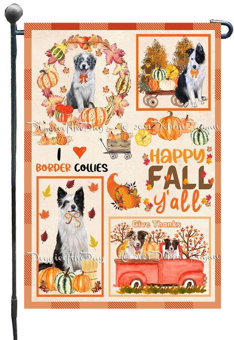 Happy Fall Y'all Pumpkin Border Collie Dogs Garden Flags- Outdoor Double Sided Garden Yard Porch Lawn Spring Decorative Vertical Home Flags 12 1/2"w x 18"h